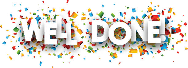 Well Done Paper Banner With Color Confetti. Vector Illustration.